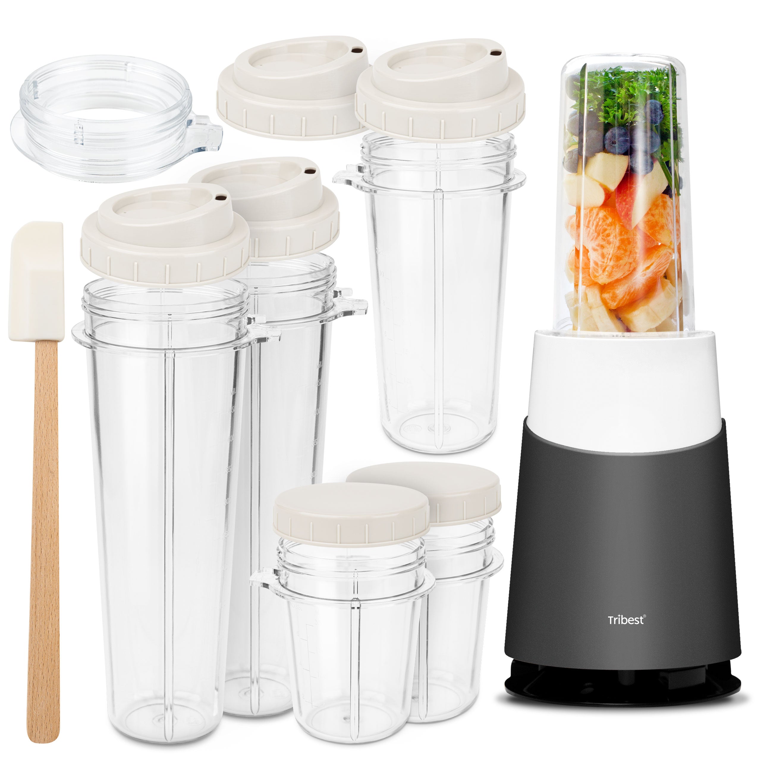 Personal Blender II Mason Jar Ready (Family16-Piece Set) in Gray PB-420GY-A - Tribest