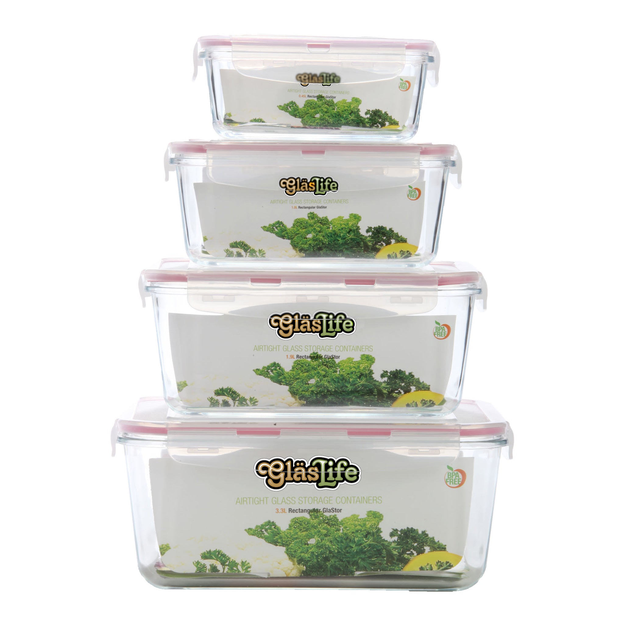 GlasLife® Air-Tight Glass Storage Container - Rectangular GLR04SN 4-Piece Set