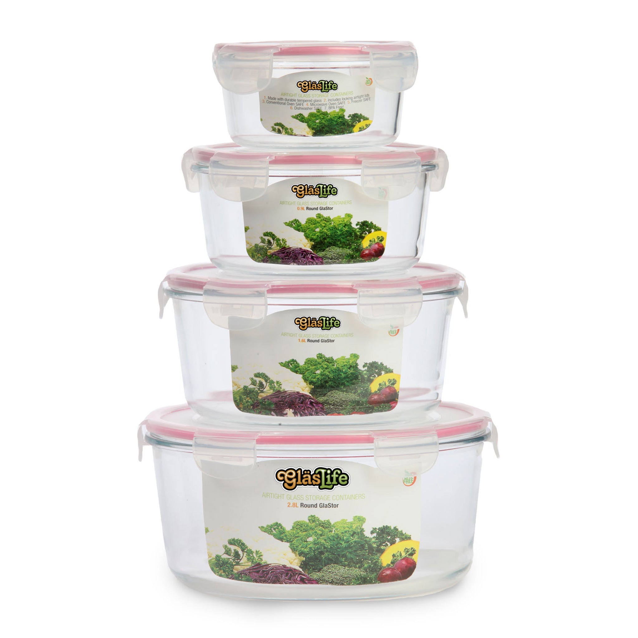 GlasLife® Air-Tight Glass Storage Container - Round GLC04SN 4-Piece Set